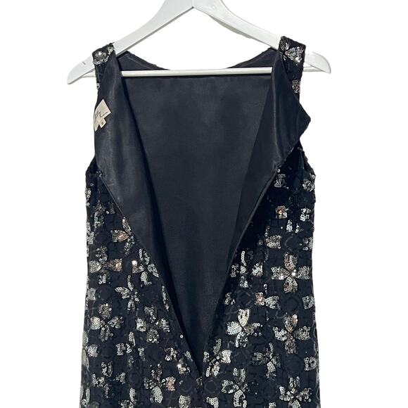 Original Milly of New York Size 8 Floral Black Silver Sequined Shift Mini Dress - Picture 9 of 11
